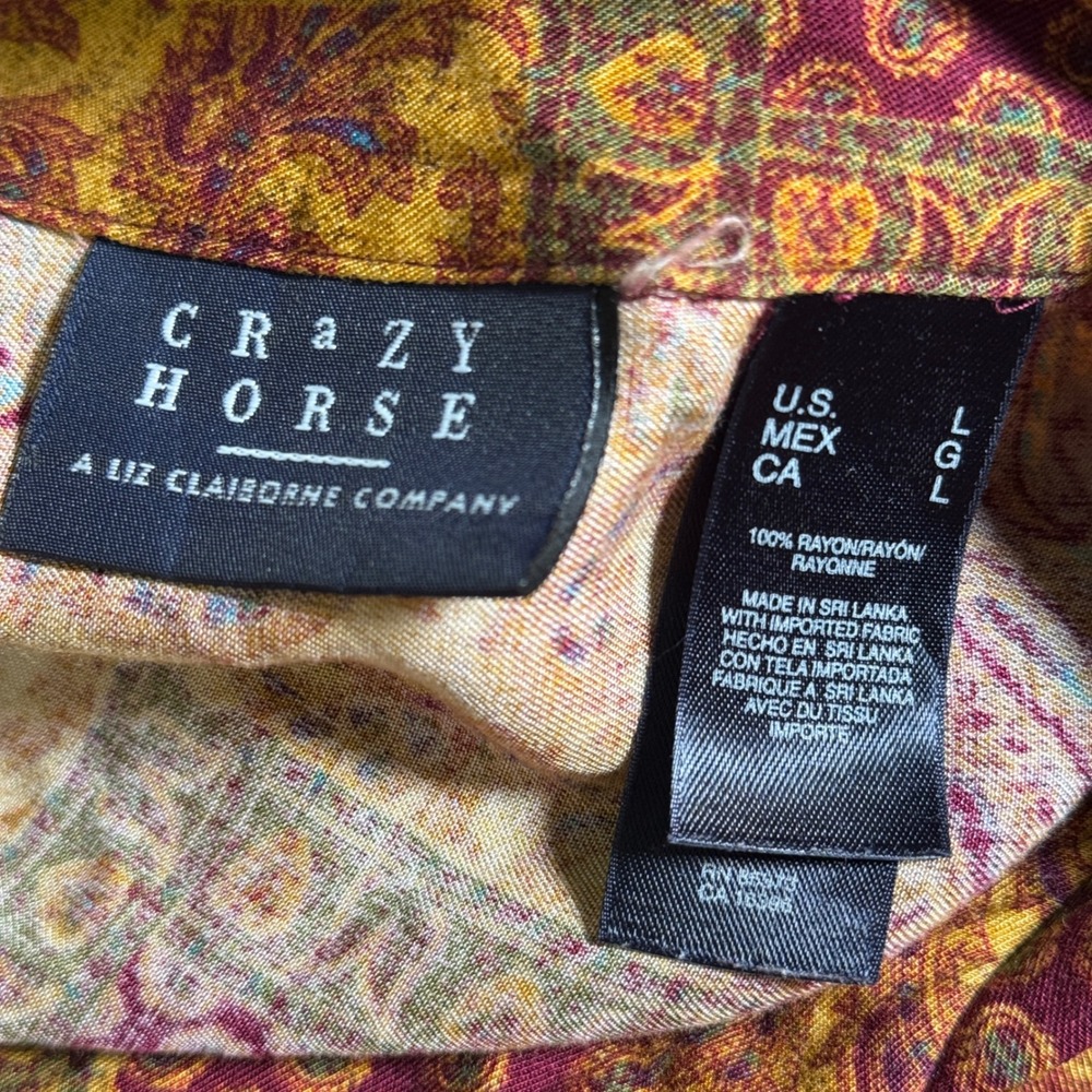 Crazy Horse Liz Claiborne Paisley Patchwork Button Blouse Top Boho Indie Rayon L - Picture 4 of 5